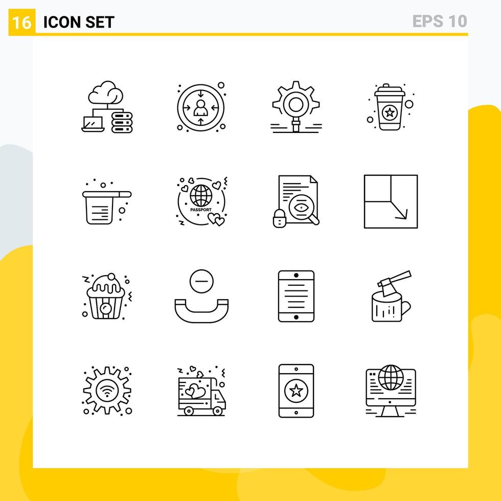 ensemble moderne de 16 contours et symboles tels que la cuisine cuisson recherche boisson thé éléments de conception vectoriels modifiables vecteur