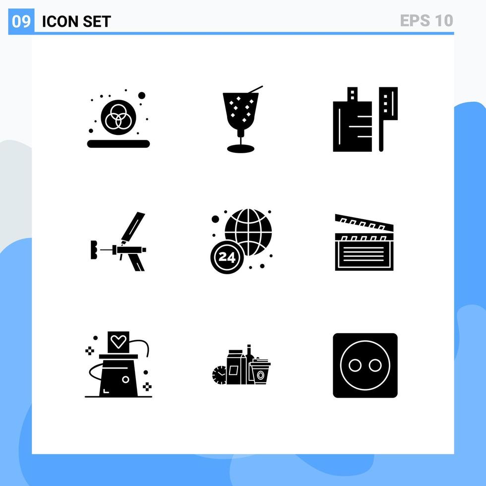 ensemble moderne de 9 pictogrammes de glyphes solides d'éléments de conception vectoriels modifiables en mousse d'outil de boisson de pistolet de nouvelles vecteur