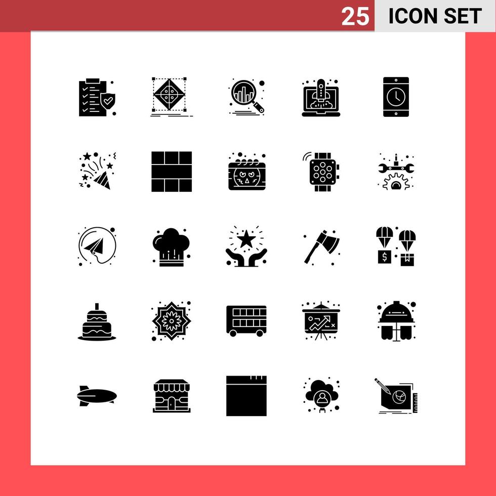 pack de 25 signes et symboles de glyphes solides modernes pour les supports d'impression Web tels que le démarrage d'une entreprise de téléphonie mobile lançant des éléments de conception vectoriels modifiables vecteur