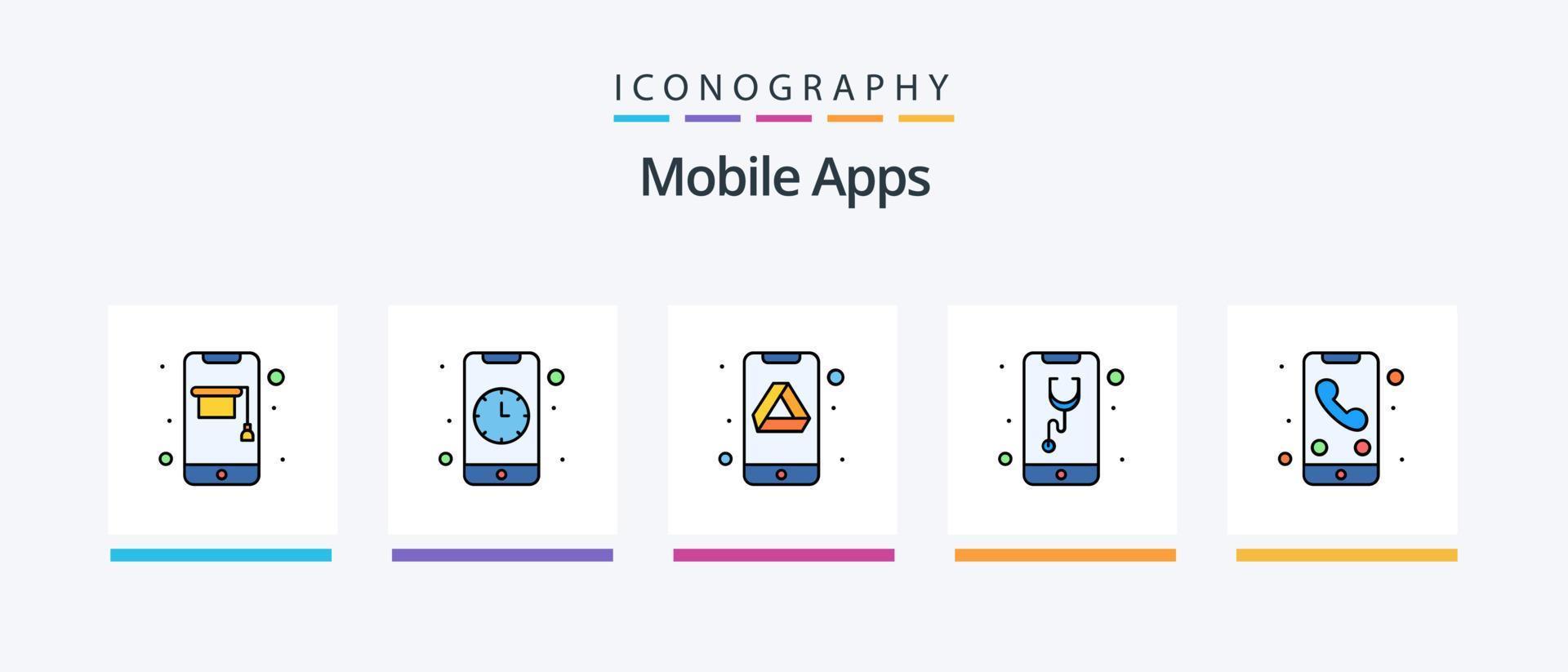 ligne d'applications mobiles remplie de 5 packs d'icônes comprenant l'application. interaction. téléphone intelligent. la grille. portable. conception d'icônes créatives vecteur