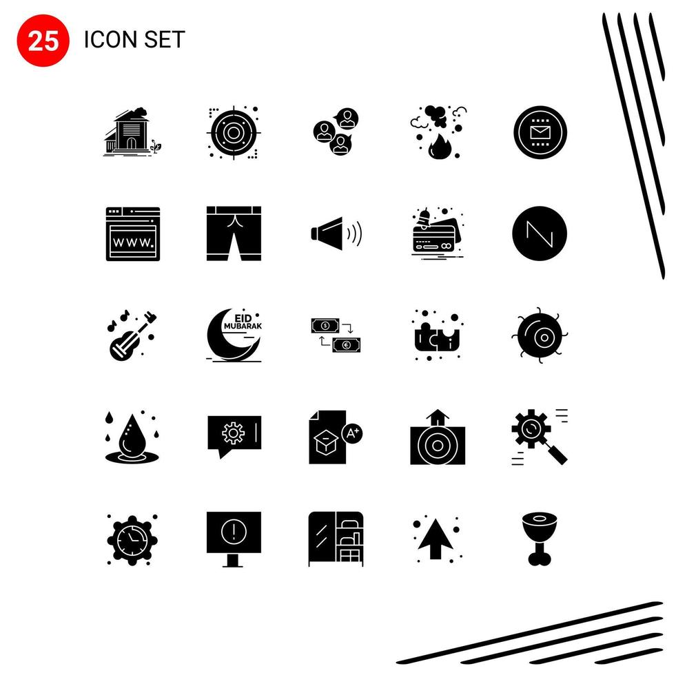 25 pack de glyphes solides d'interface utilisateur de signes et symboles modernes de la pollution fire focus burn group éléments de conception vectoriels modifiables vecteur