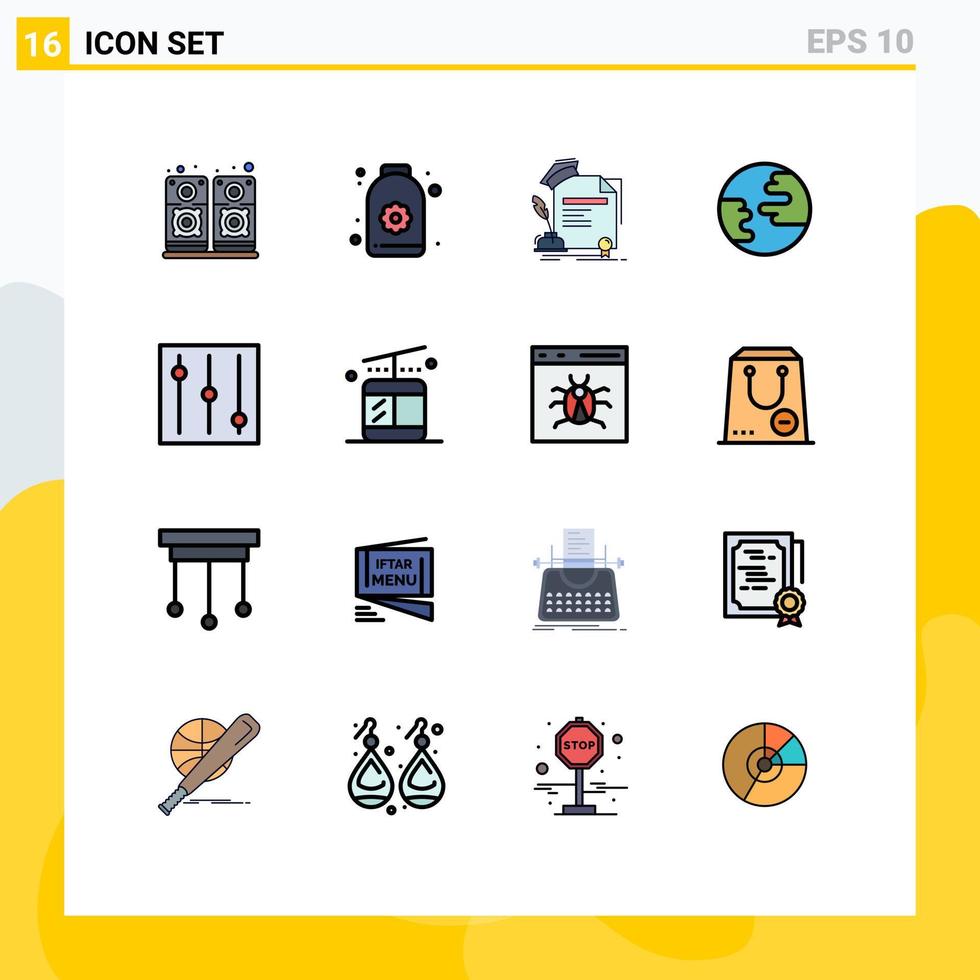 interface mobile ligne remplie de couleurs plates ensemble de 16 pictogrammes d'outils réguliers degré dans le monde entier éléments de conception de vecteur créatif modifiables de la terre