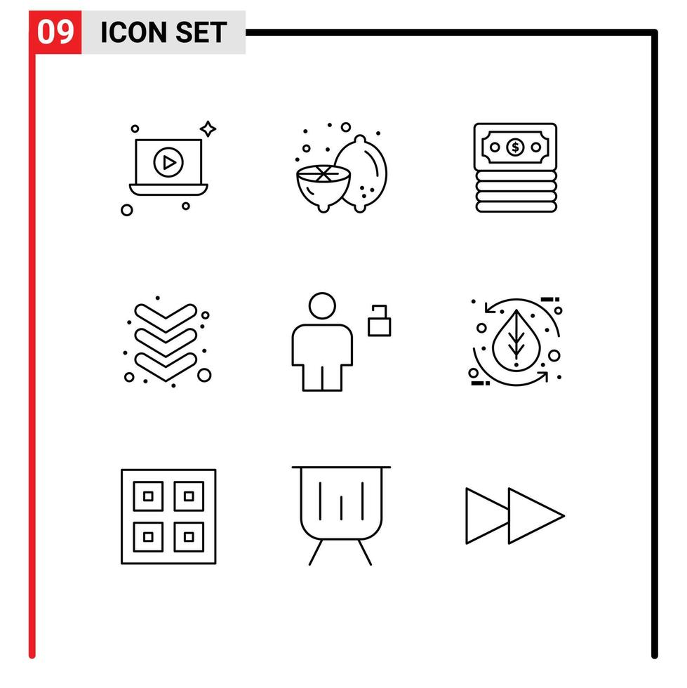 ensemble moderne de 9 contours et symboles tels que les éléments de conception vectoriels modifiables du clavier du corps du dollar humain déverrouillé vecteur