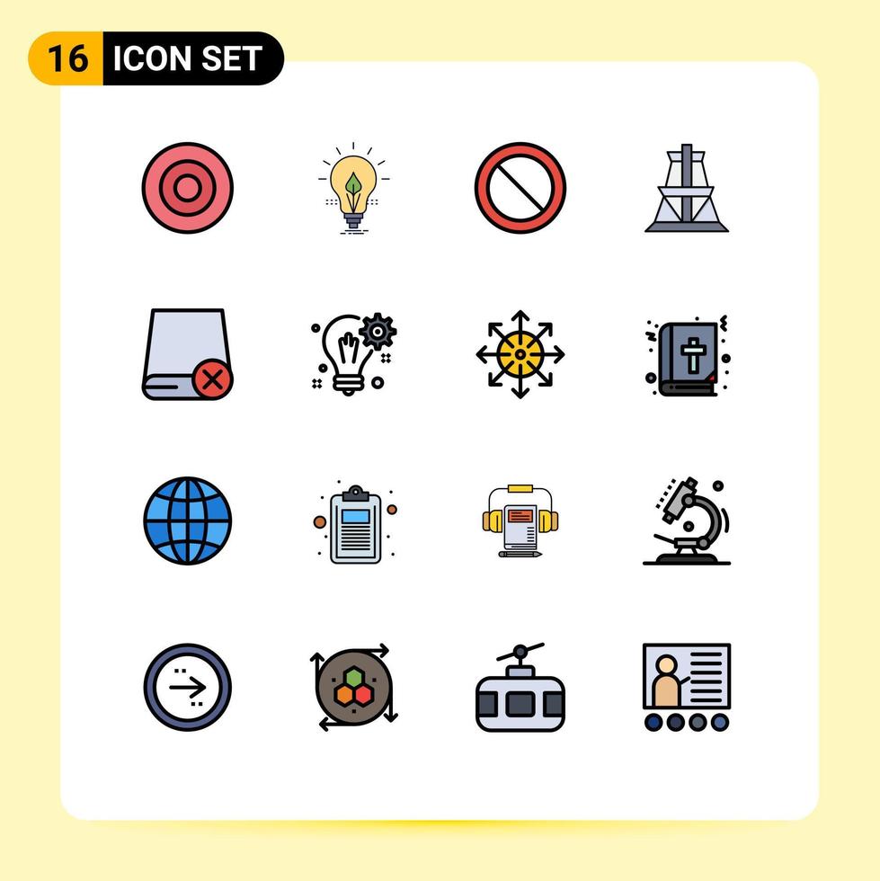 ensemble moderne de 16 lignes et symboles remplis de couleurs plates tels que les dispositifs de transmission de la lumière de la tour de transmission des éléments de conception vectoriels créatifs modifiables électriques vecteur