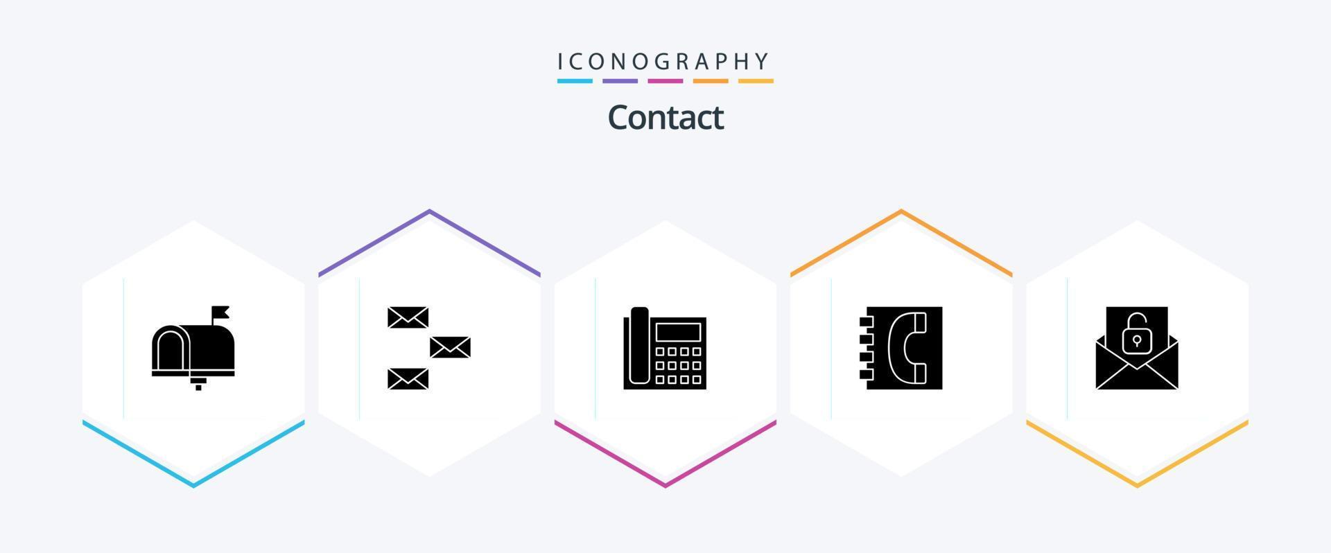 contactez le pack d'icônes de 25 glyphes, y compris contactez-nous. livre. e-mail. conversation. prendre contact vecteur