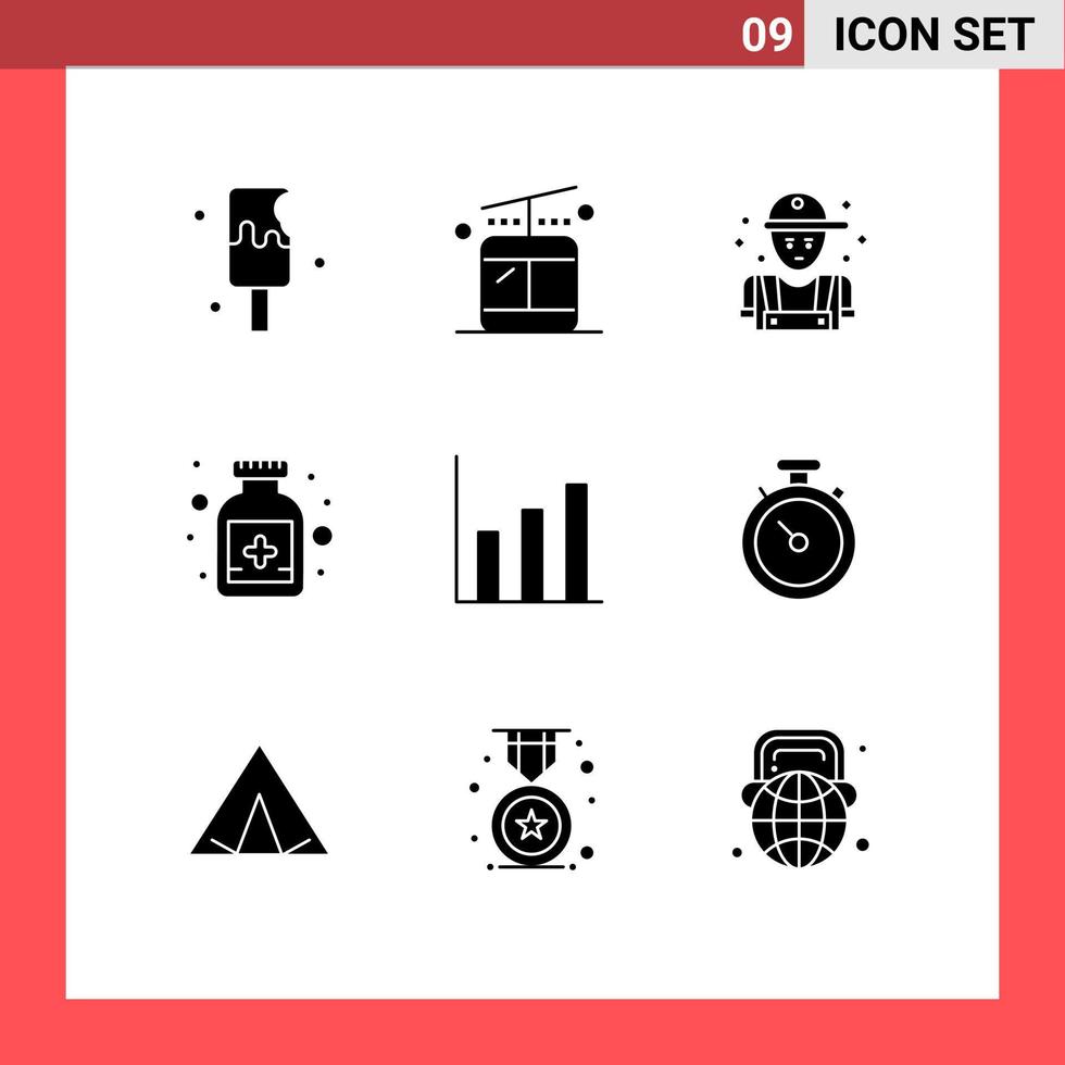 ensemble de 9 symboles d'icônes d'interface utilisateur modernes signes pour les éléments de conception vectoriels modifiables d'antidote médical de mécanicien financier vecteur