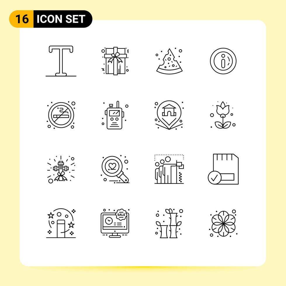 16 ensemble de contours d'interface utilisateur de signes et symboles modernes de radio de police fumer signe d'été shopping éléments de conception vectoriels modifiables vecteur
