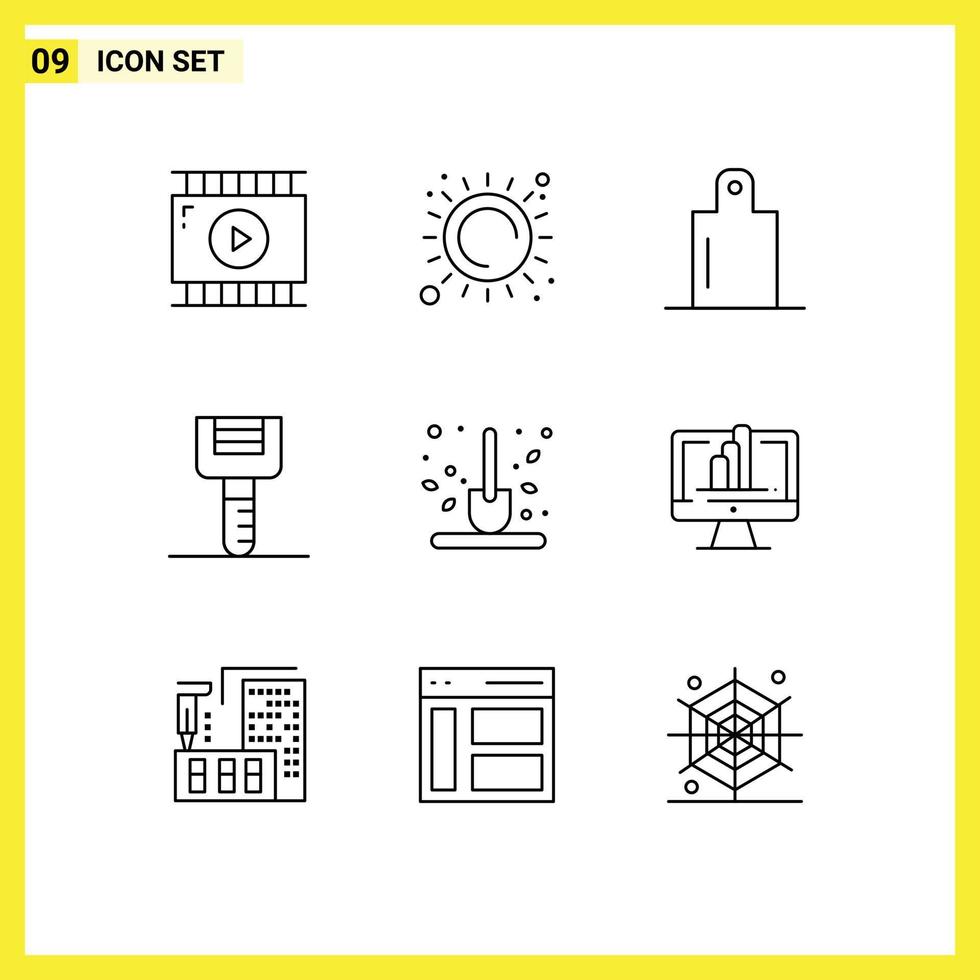 pack de 9 signes et symboles de contours modernes pour les supports d'impression Web tels que les éléments de conception vectoriels modifiables de l'éplucheur d'automne vecteur