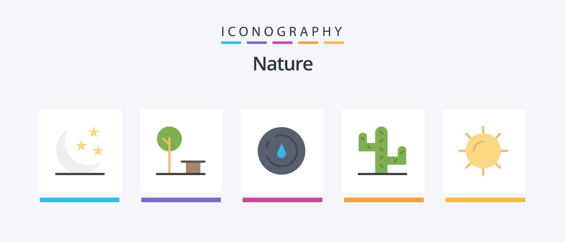 pack d'icônes nature plat 5 comprenant. Soleil. énergie. la nature. cactus. conception d'icônes créatives vecteur