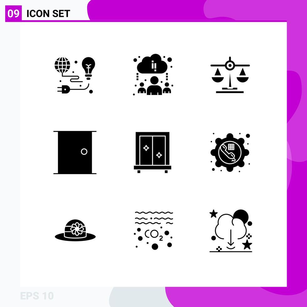 interface mobile glyphe solide ensemble de 9 pictogrammes d'éléments de conception vectoriels modifiables de bâtiments de porte d'équilibre de maison de fenêtre vecteur