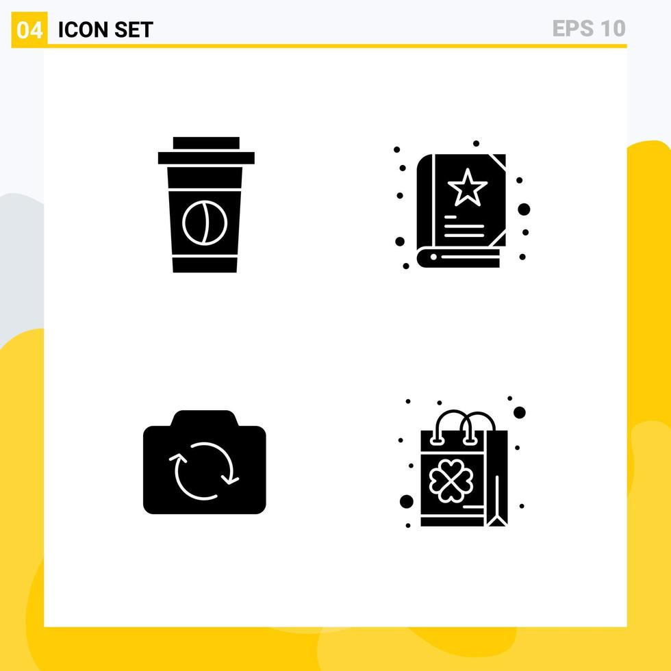 4 concept de glyphe solide pour les sites Web mobiles et les applications café ui bébé caméra acheter des éléments de conception vectoriels modifiables vecteur