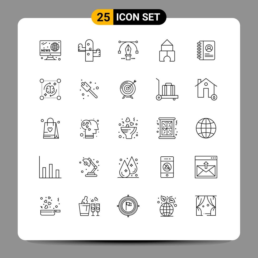 25 lignes universelles définies pour les applications web et mobiles livre d'utilisateur stylo jouet construction éléments de conception vectoriels modifiables vecteur