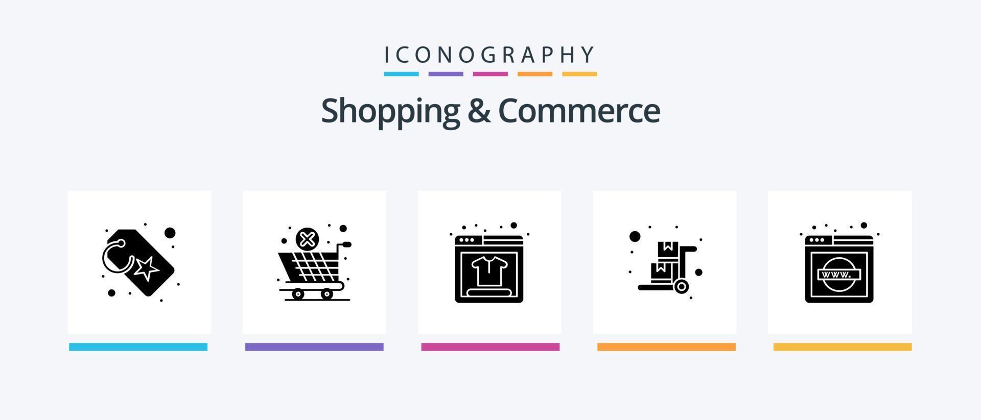 pack d'icônes glyphe 5 pour le shopping et le commerce, y compris le domaine du réseau. charrette à bras. produit en ligne. chariot à bagages. charrette à bras. conception d'icônes créatives vecteur