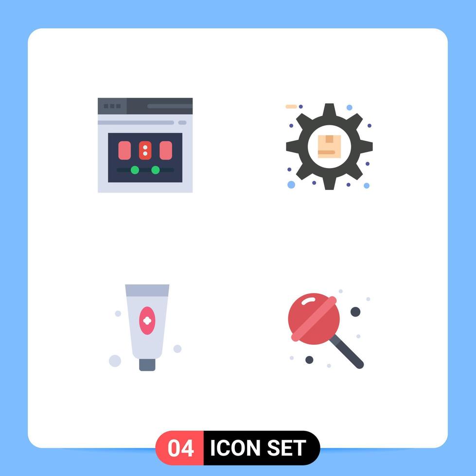 interface mobile icône plate ensemble de 4 pictogrammes d'éléments de conception vectoriels modifiables cosmétiques d'optimisation web de produit de navigateur vecteur