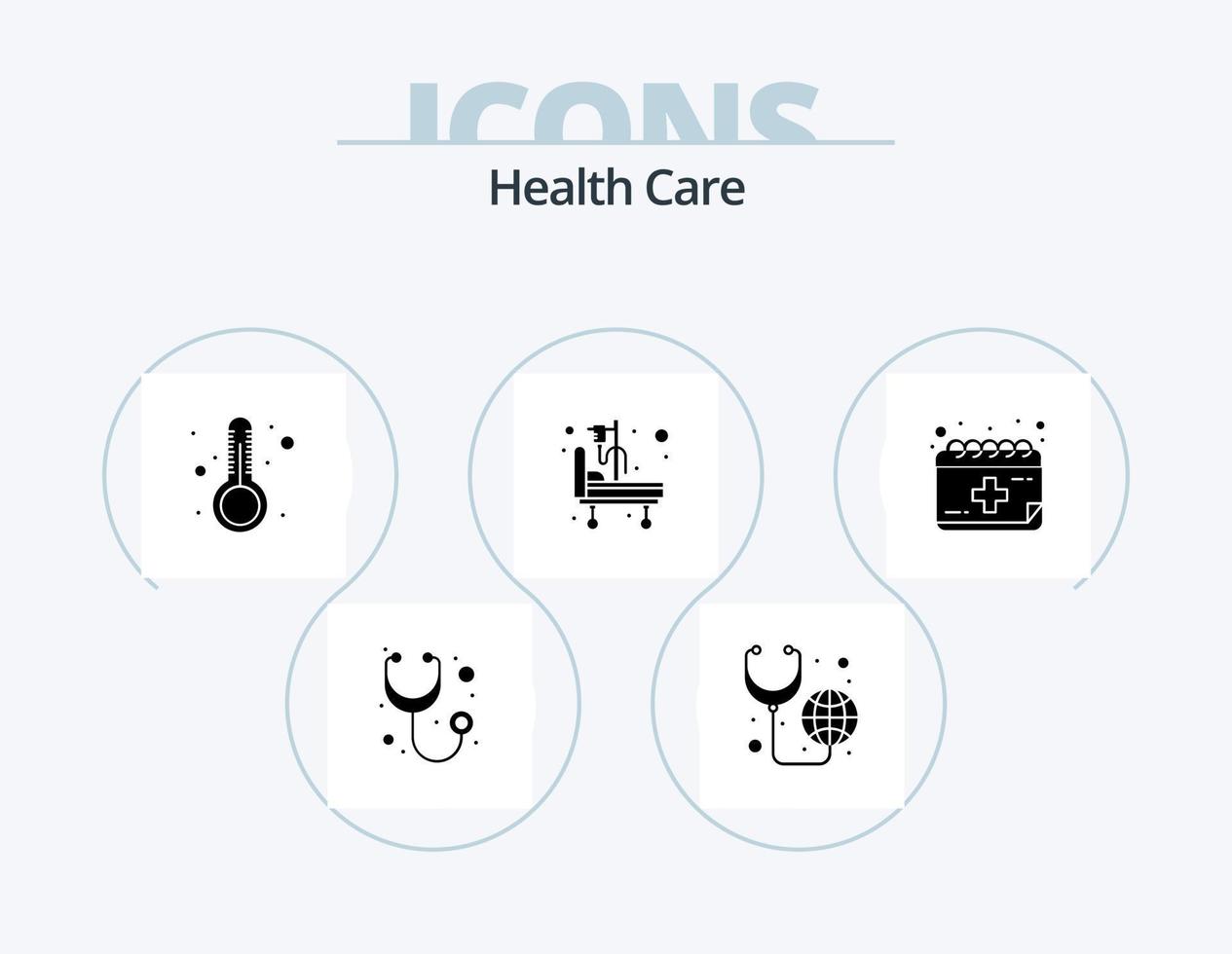 pack d'icônes de glyphe de soins de santé 5 conception d'icônes. calendrier. température. lit de malade. lit d'hôpital vecteur