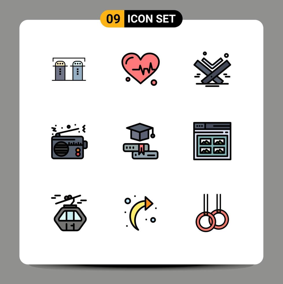 groupe de 9 signes et symboles de couleurs plates remplies pour la technologie des livres éléments de conception vectoriels modifiables radio dispositif saint vecteur