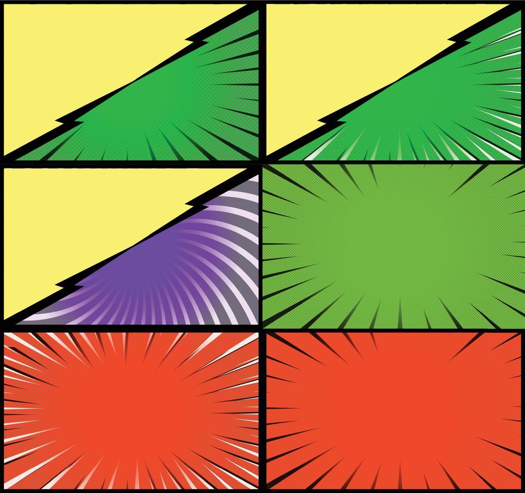 fond de cadres colorés de bande dessinée avec des rayons de demi-teintes effets radiaux et pointillés style pop art vecteur