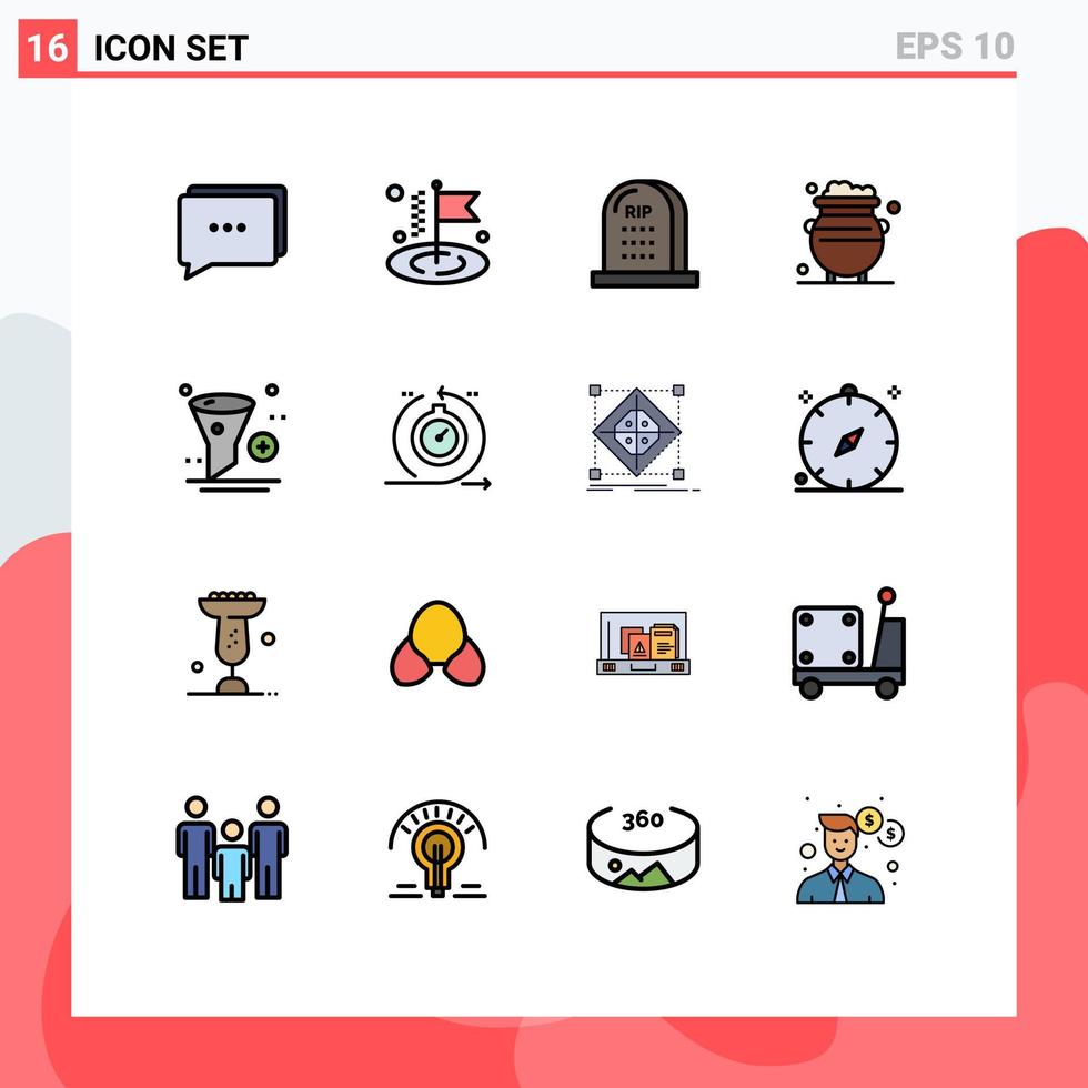 groupe de 16 signes et symboles de lignes remplies de couleurs plates pour app argent cimetière métal or éléments de conception vectoriels créatifs modifiables vecteur