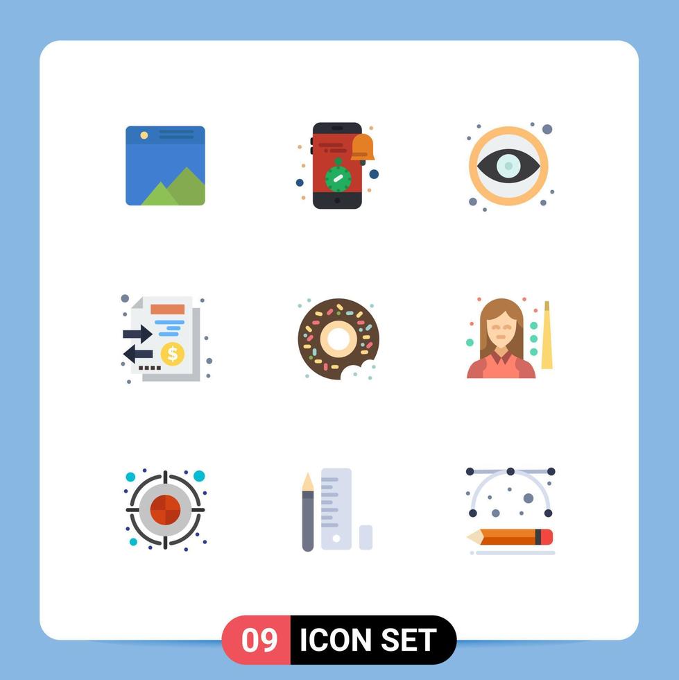 interface mobile couleur plate ensemble de 9 pictogrammes d'outil de fichiers d'actualités de pile de beignets éléments de conception vectoriels modifiables vecteur