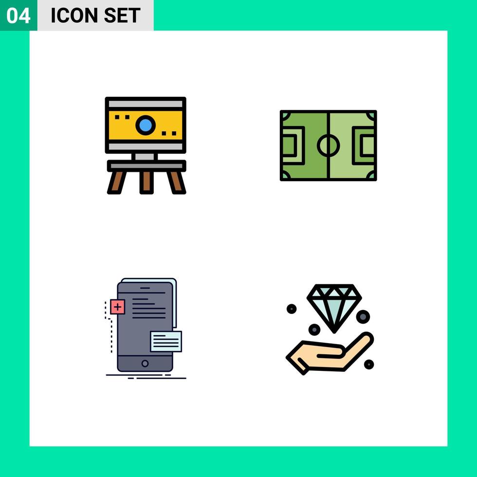 interface mobile filledline couleur plate ensemble de 4 pictogrammes d'éléments de conception vectoriels modifiables mobiles de jeu d'espace frontend atom vecteur