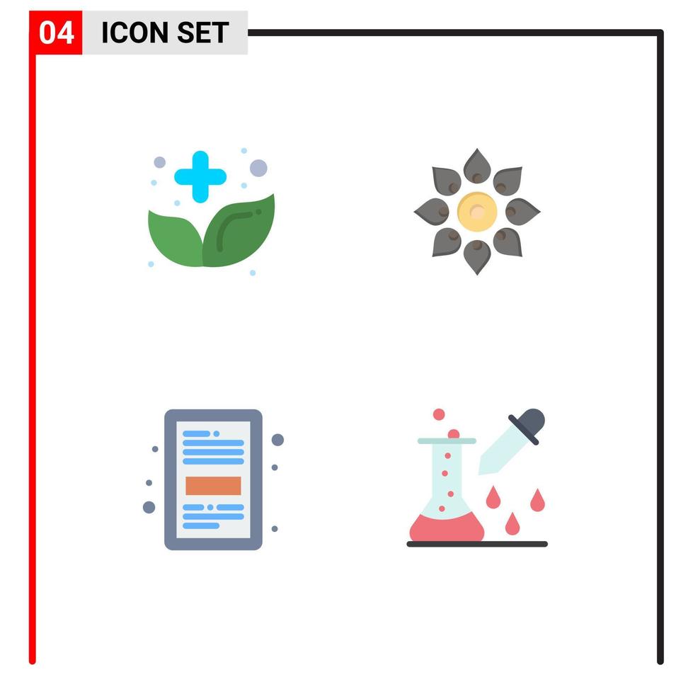 ensemble de pictogrammes de 4 icônes plates simples d'éléments de conception vectoriels modifiables de livre de décoration à base de plantes hindoues alternatives vecteur