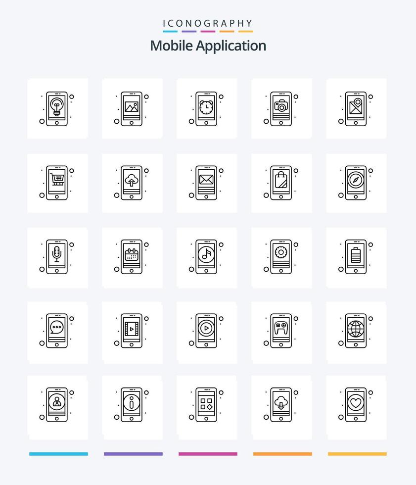 application mobile créative 25 pack d'icônes de contour telles que gps. application. alarme. portable. application vecteur