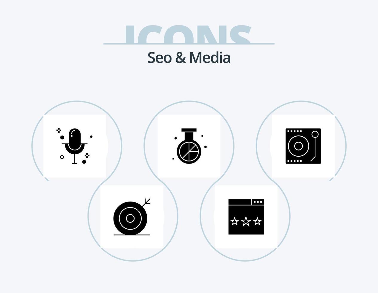 seo et media glyph icon pack 5 icon design. optimisation. marché. classement. moteur. microphone vecteur