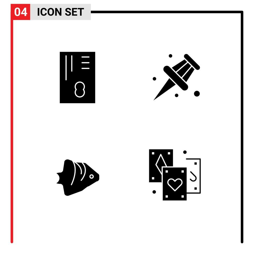 pack de 4 signes et symboles de glyphes solides modernes pour les supports d'impression Web tels que les éléments de conception vectoriels modifiables de carte de poisson de marqueur de scolarité atm vecteur