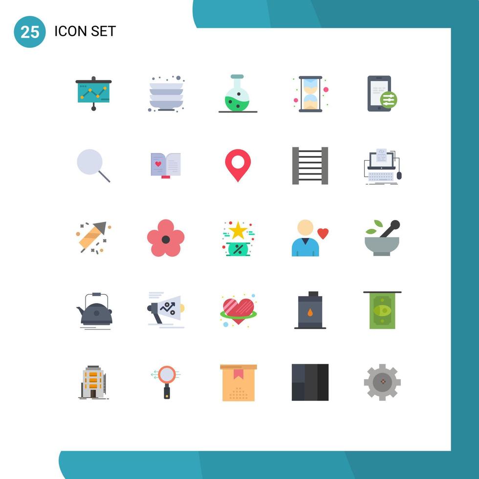 ensemble moderne de 25 couleurs et symboles plats tels que l'expérience de sécurité de recherche éléments de conception vectoriels modifiables de montre mobile vecteur