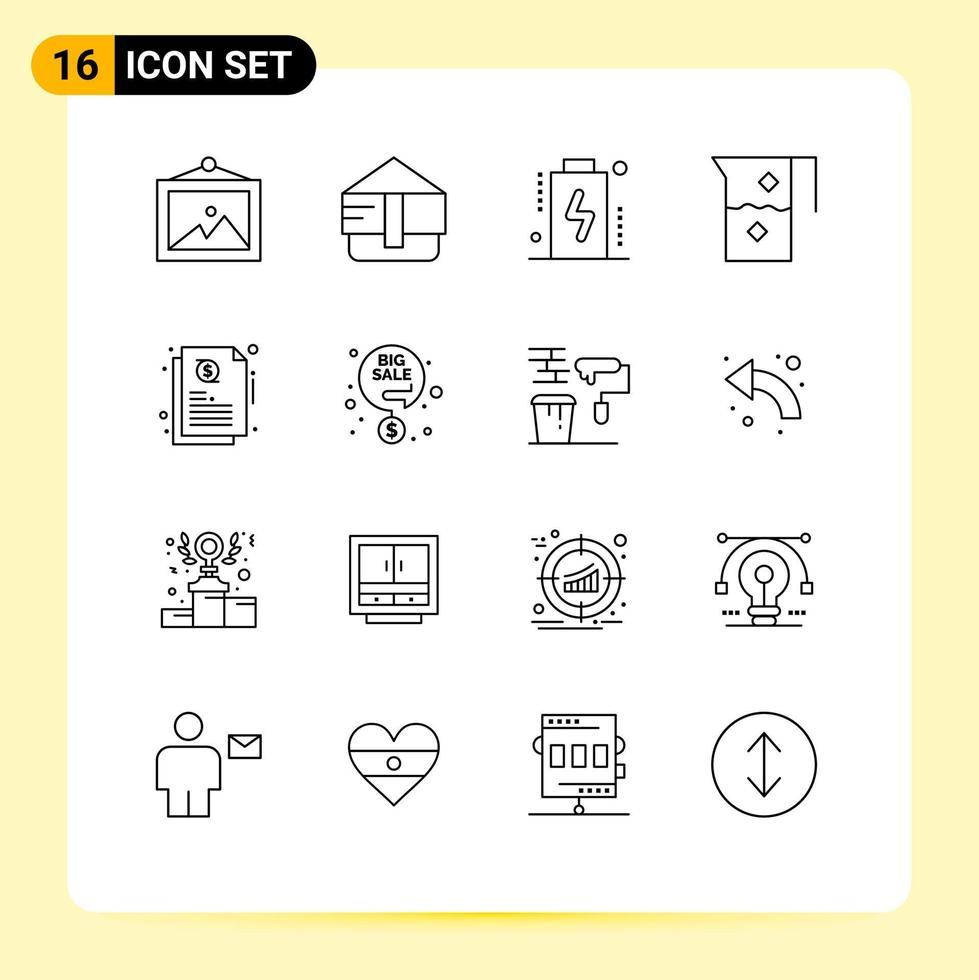 groupe de 16 contours des signes et des symboles pour partager des dispositifs de crédit cruche boire des éléments de conception vectoriels modifiables vecteur