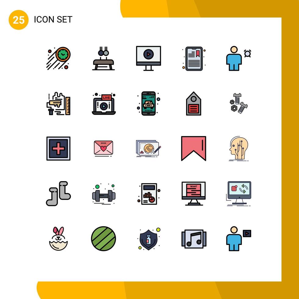 ensemble de pictogrammes de 25 couleurs plates de ligne remplie simple d'informations d'alarme affectation d'informations sportives éléments de conception vectoriels modifiables vecteur