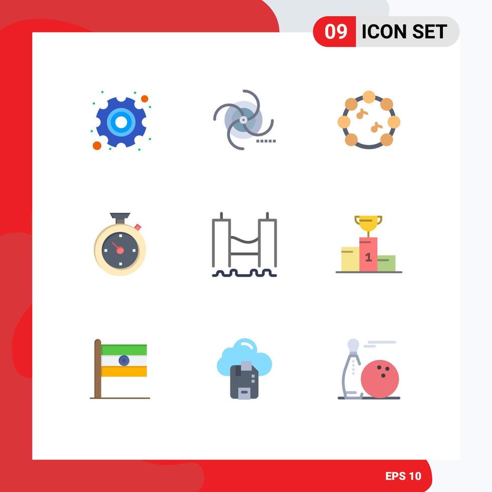 interface mobile couleur plate ensemble de 9 pictogrammes d'éléments de conception vectorielle modifiables de la boussole de temps gravitationnel de l'hôtel croisé vecteur