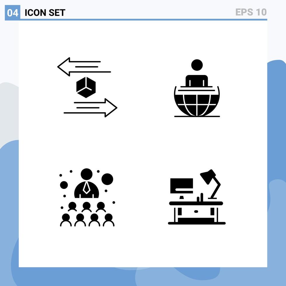 pack de 4 signes et symboles de glyphes solides modernes pour les supports d'impression web tels que la construction de boîtes retour équipe commerciale éléments de conception vectoriels modifiables vecteur