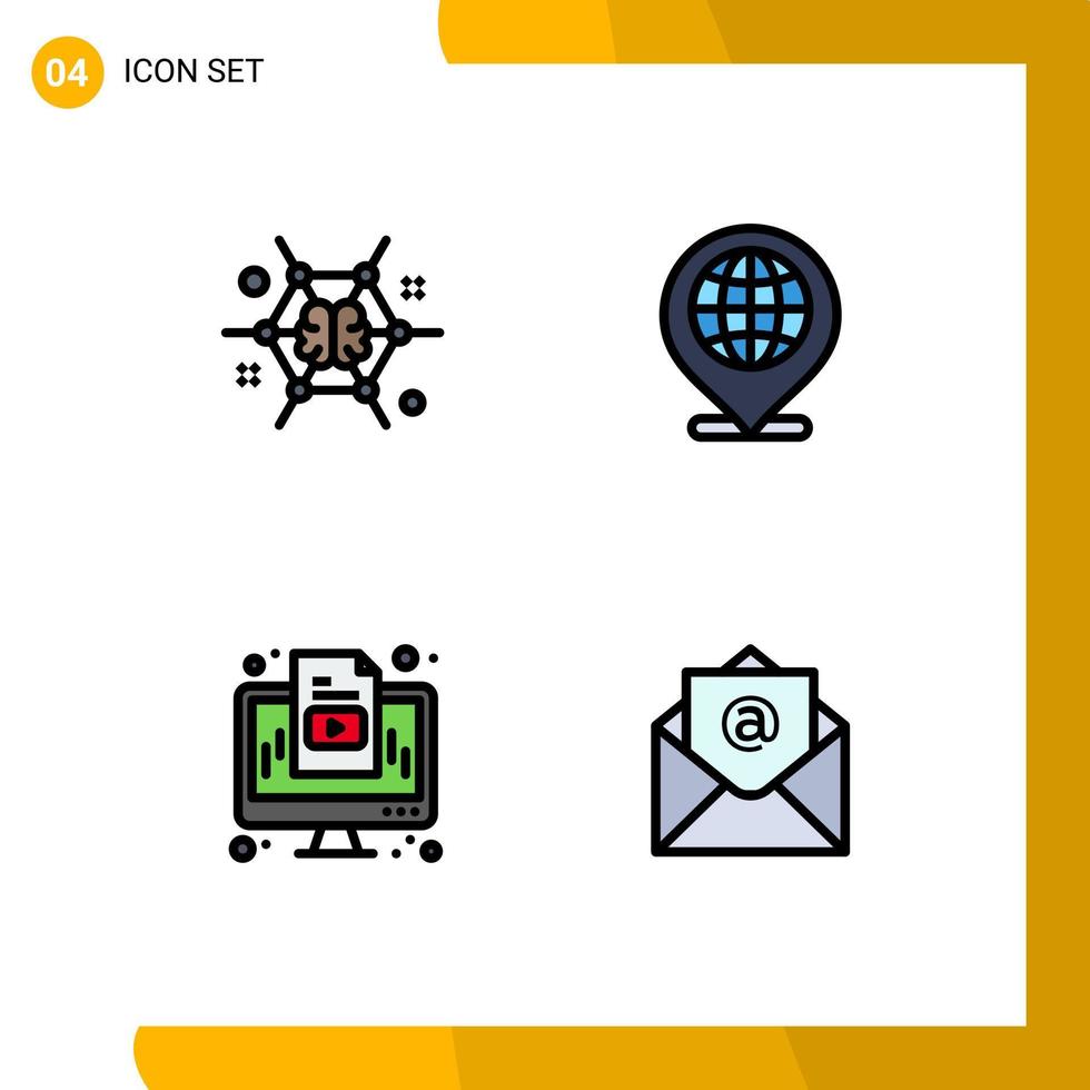 ensemble de 4 symboles d'icônes d'interface utilisateur modernes signes pour l'esprit ordinateur brainstorming globe médias éléments de conception vectoriels modifiables vecteur