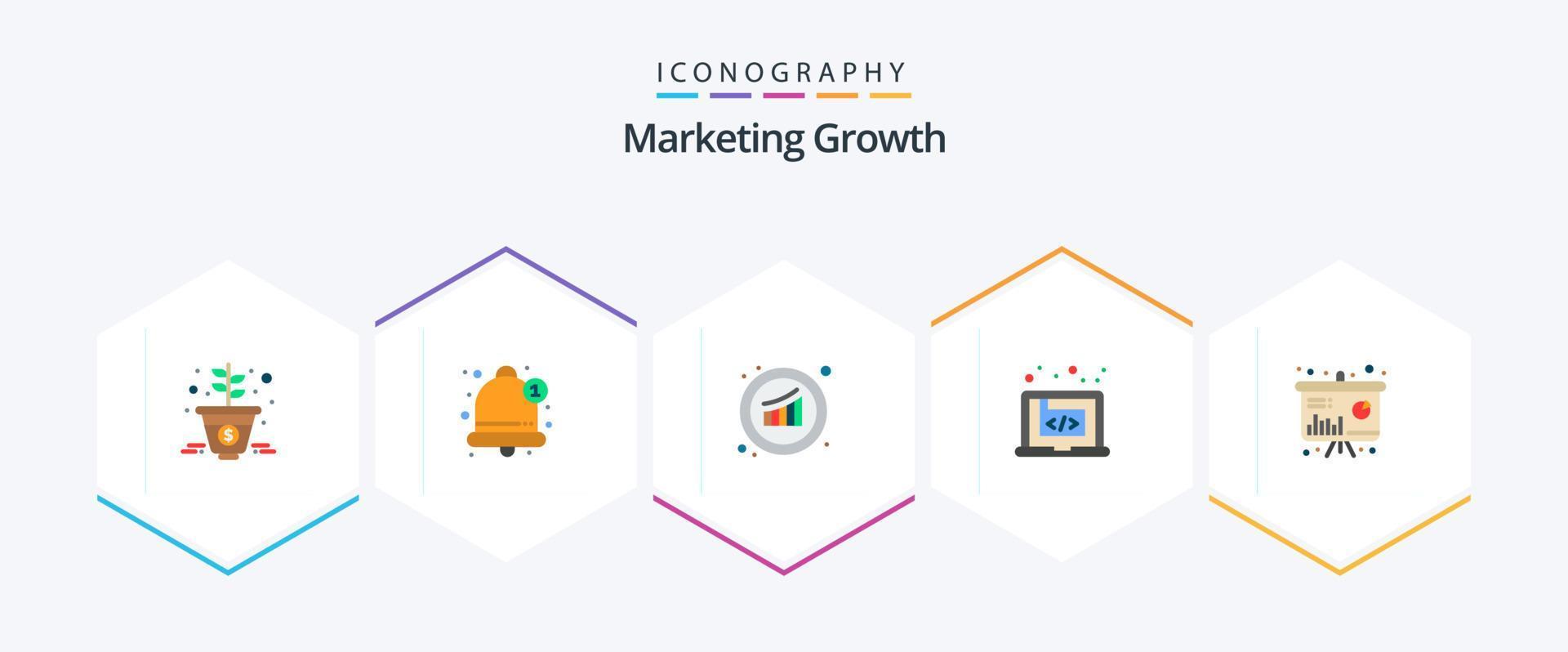 croissance marketing 25 pack d'icônes plates, y compris le logiciel. Créatif. graphique. code. statistiques vecteur