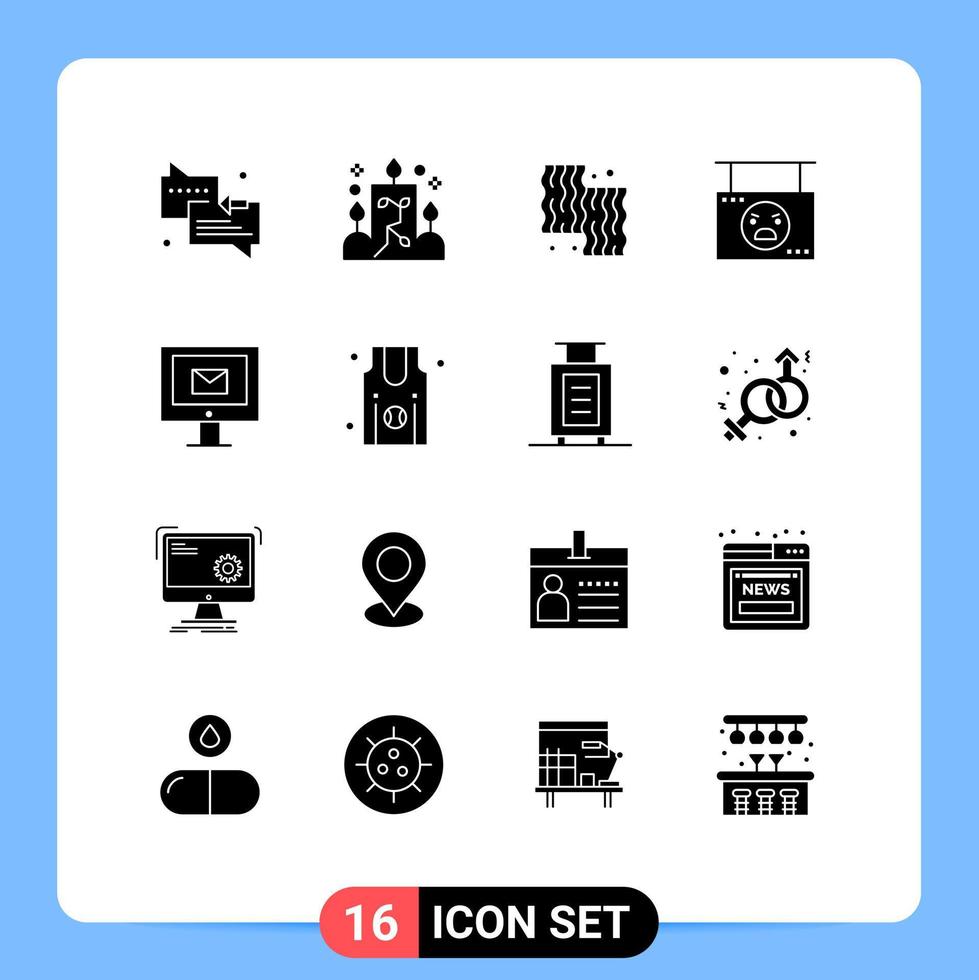 pack de 16 signes et symboles de glyphes solides modernes pour les supports d'impression Web tels que les éléments de conception vectoriels modifiables de viande d'halloween d'animaux suspendus vecteur