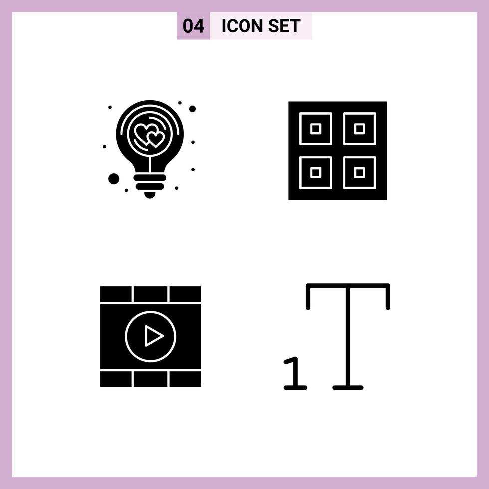 ensemble de pictogrammes de 4 glyphes solides simples de boîtes à idées d'expédition d'ampoule éléments de conception vectoriels modifiables par les médias vecteur