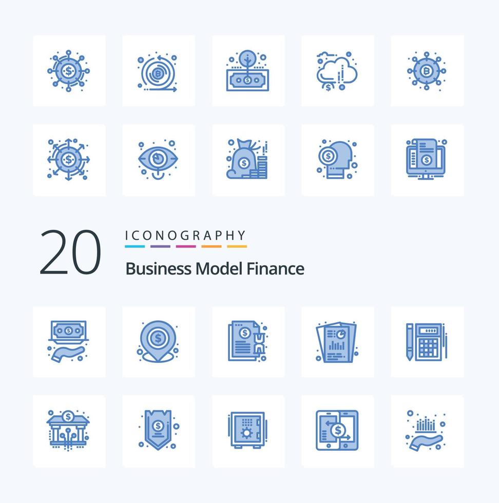 20 pack d'icônes de couleur bleue finance comme l'analyse seo facture de paiement locale vecteur