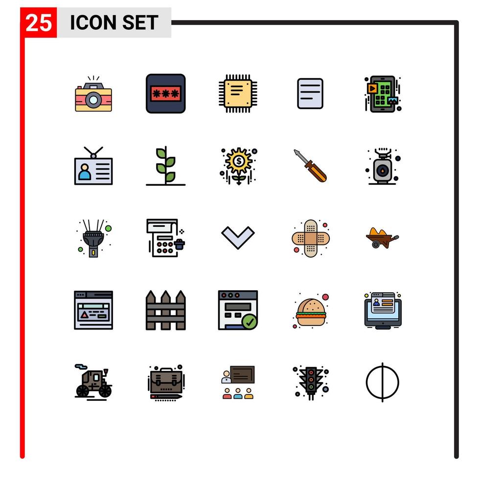 25 interface utilisateur ligne remplie pack de couleurs plates de signes et symboles modernes de la carte de circuit imprimé de la grille de l'interface utilisateur chat twitter éléments de conception vectoriels modifiables vecteur