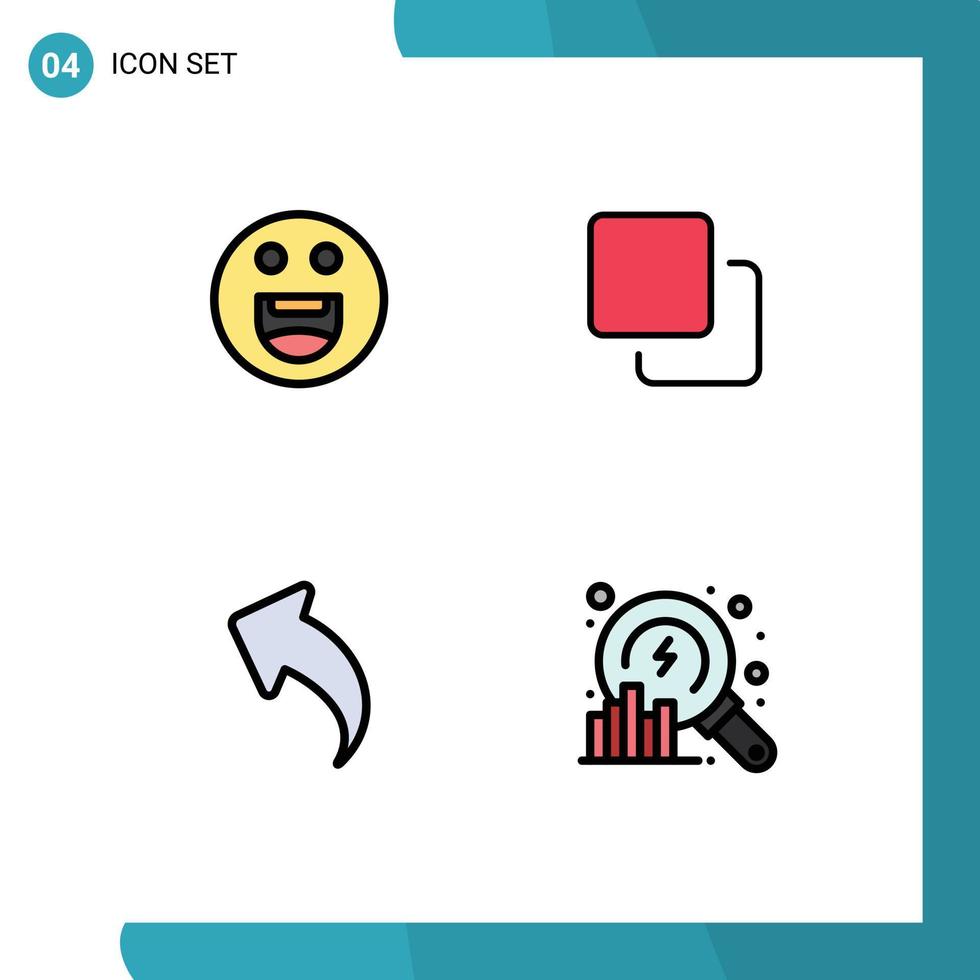 interface mobile ligne remplie couleur plate ensemble de 4 pictogrammes d'emojis retour quatre éléments de conception vectoriels modifiables d'analyse de pile vecteur