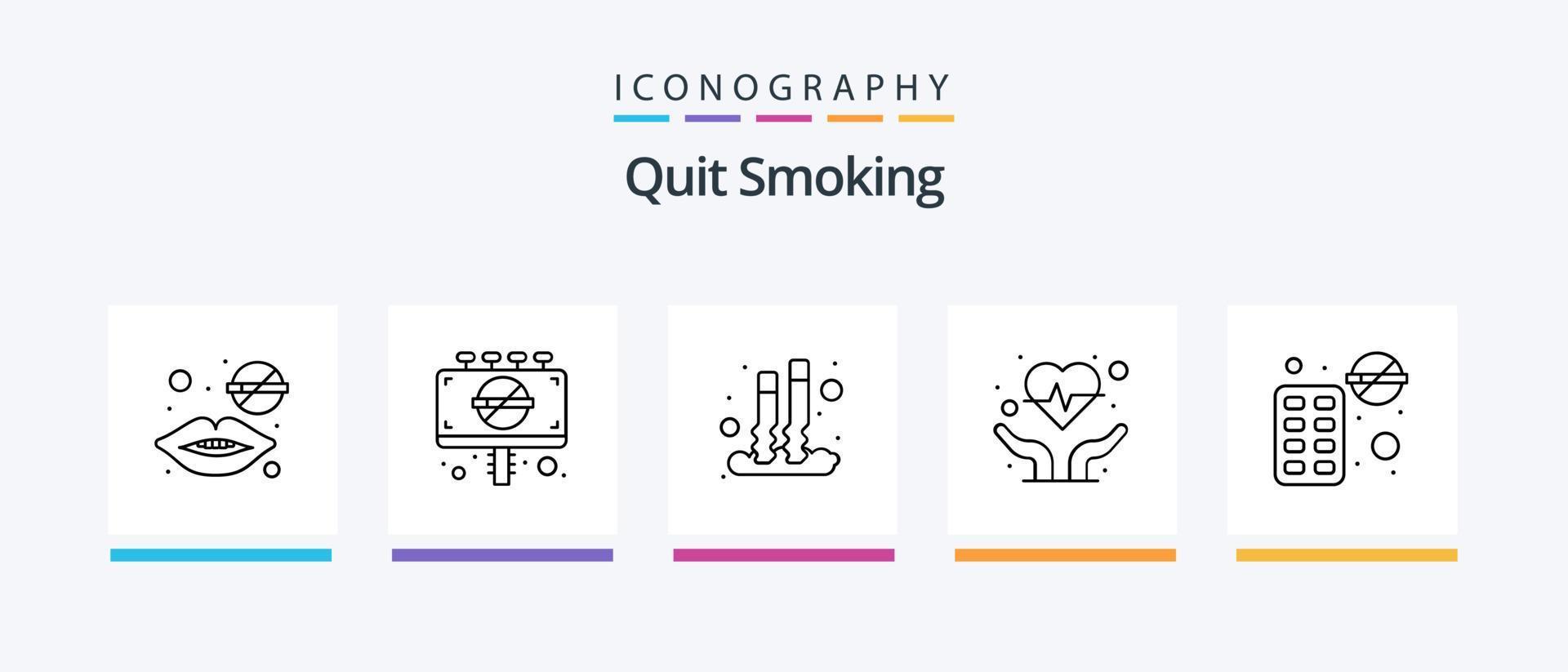 arrêtez de fumer le pack d'icônes de la ligne 5, y compris la pipe. le transport. cigarette. auto. non. conception d'icônes créatives vecteur