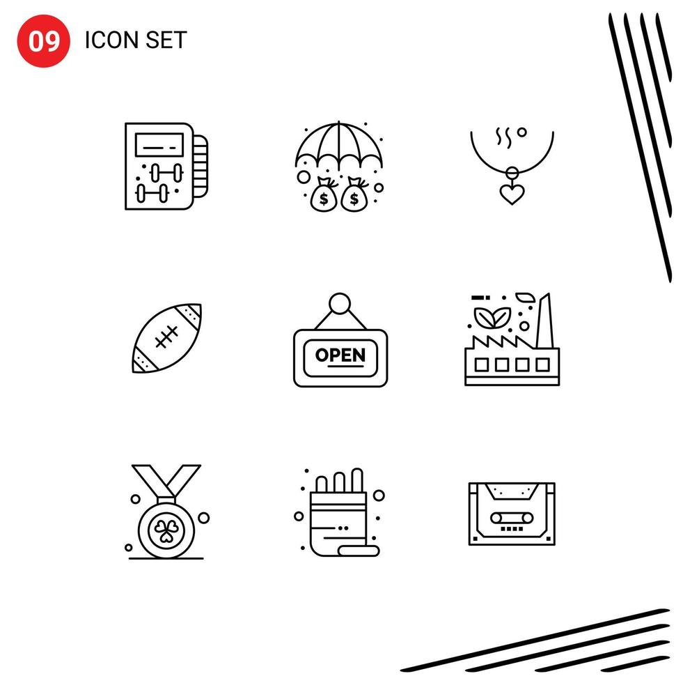 pack d'interface utilisateur de 9 contours de base d'éléments de conception vectoriels modifiables de mariage d'amulette de football de rugby vecteur