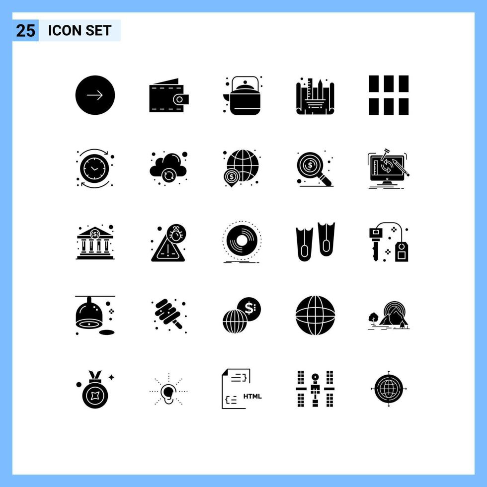 25 concept de glyphe solide pour l'édition de sites Web mobiles et d'applications création de plans de portefeuille de plans conception de plans éléments de conception vectoriels modifiables de thé vecteur