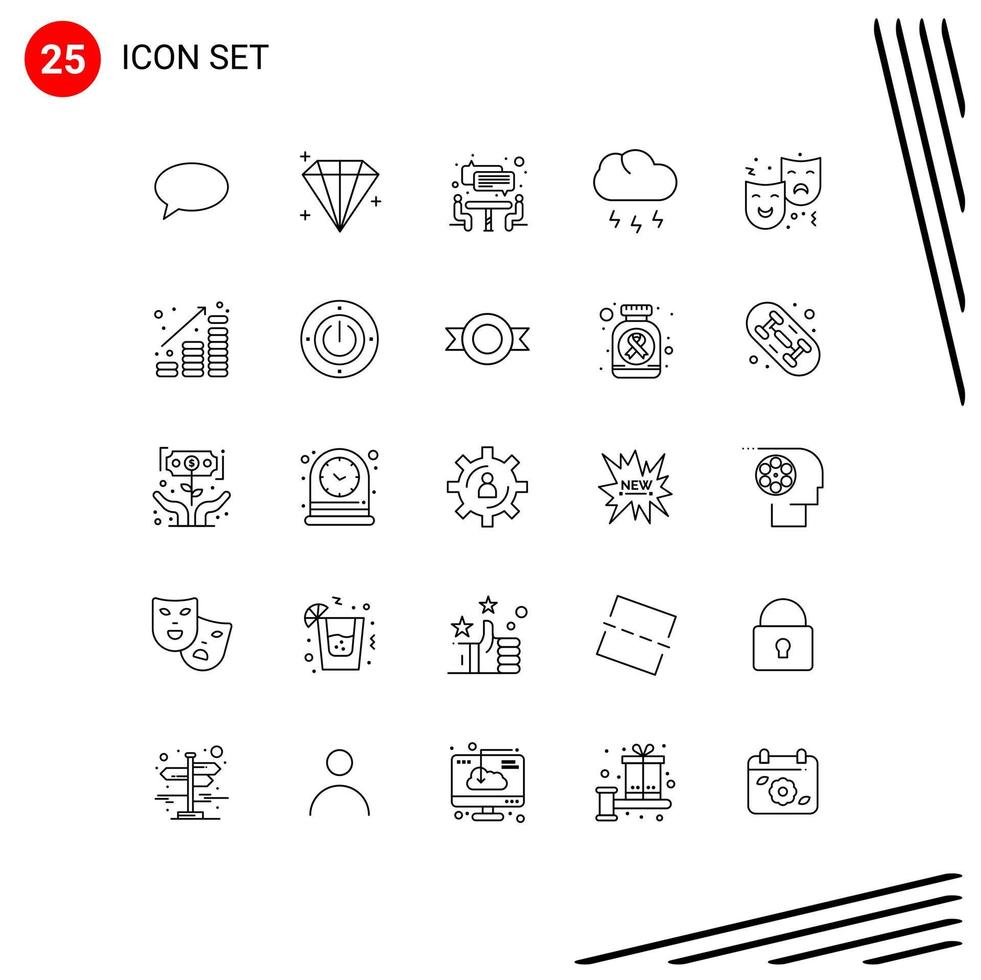 ensemble de 25 symboles d'icônes d'interface utilisateur modernes signes pour le masque de réunion de visage de cirque éléments de conception vectoriels modifiables vecteur