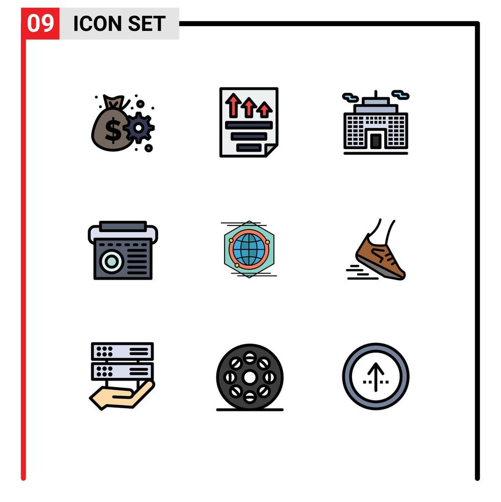 interface utilisateur pack de 9 couleurs plates de base remplies d'éléments de conception vectoriels modifiables de dispositif de musique de rapport radio polygone vecteur