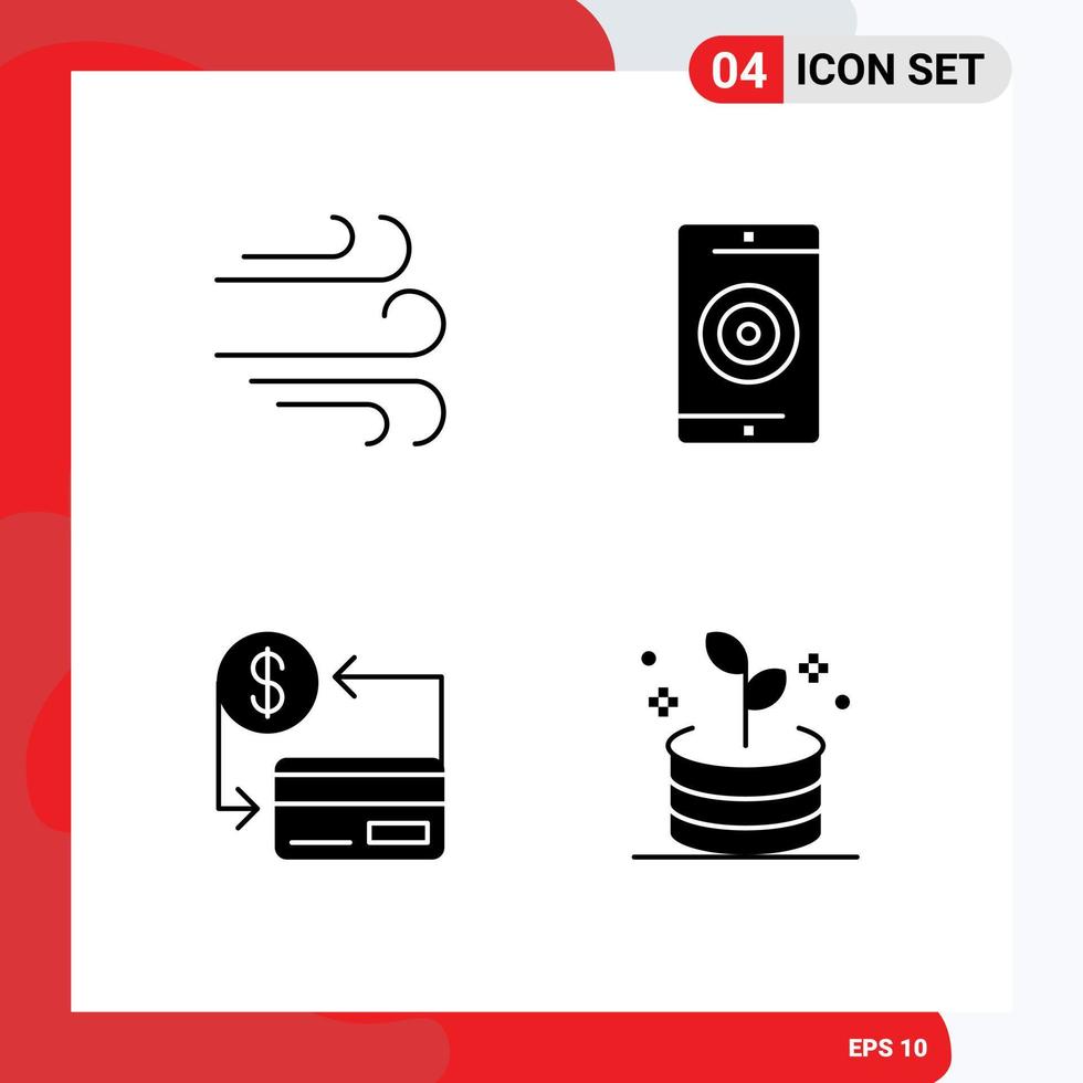4 glyphes solides vectoriels thématiques et symboles modifiables d'éléments de conception vectoriels modifiables de crédit d'optimisation de moteur de trésorerie de direction vecteur