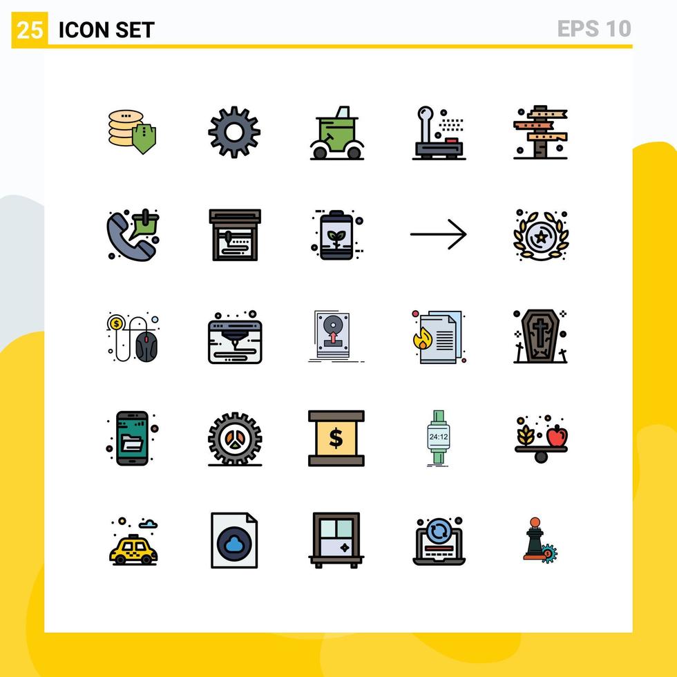 groupe de 25 signes et symboles de couleurs plates en ligne remplie pour l'équipement de cow-boy appareils électroniques de golf éléments de conception vectoriels modifiables vecteur