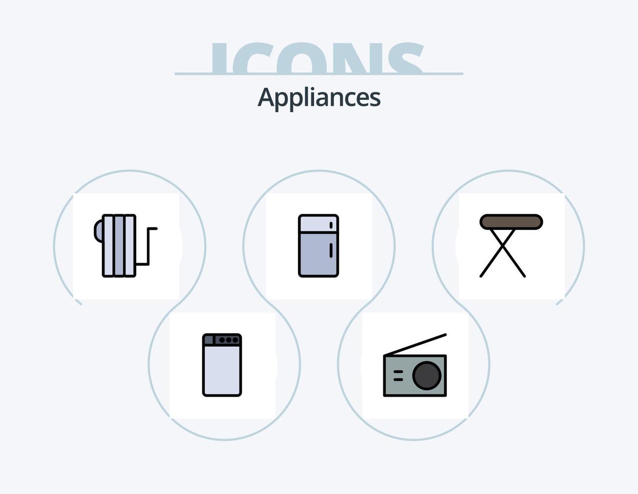 ligne d'appareils remplis d'icônes pack 5 conception d'icônes. appel. radio. appareils électroménagers. domicile. appareils électroménagers vecteur