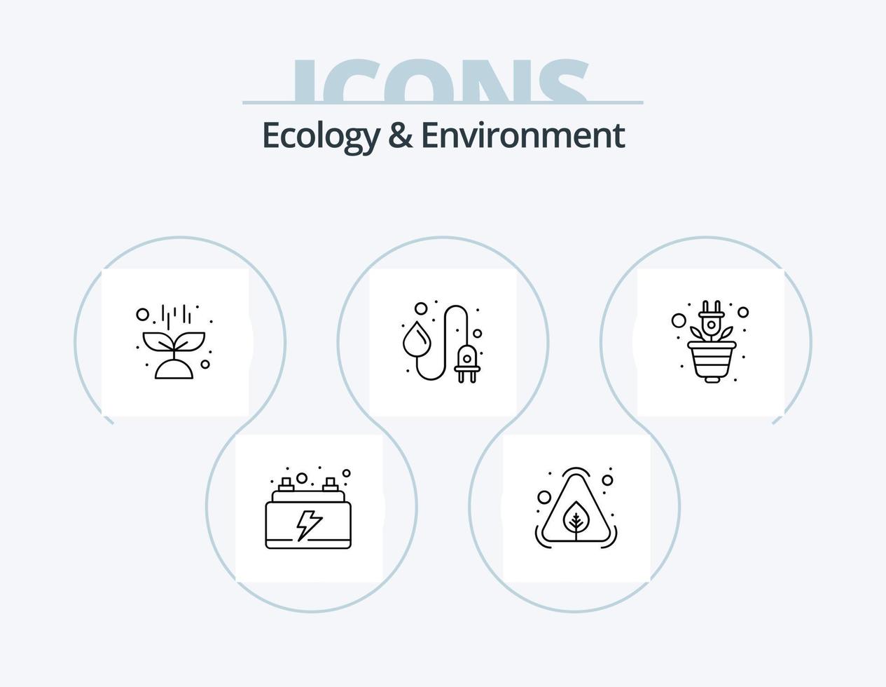 pack d'icônes de ligne écologie et environnement 5 conception d'icônes. radiation. environnement. sac recyclable. biologique vecteur