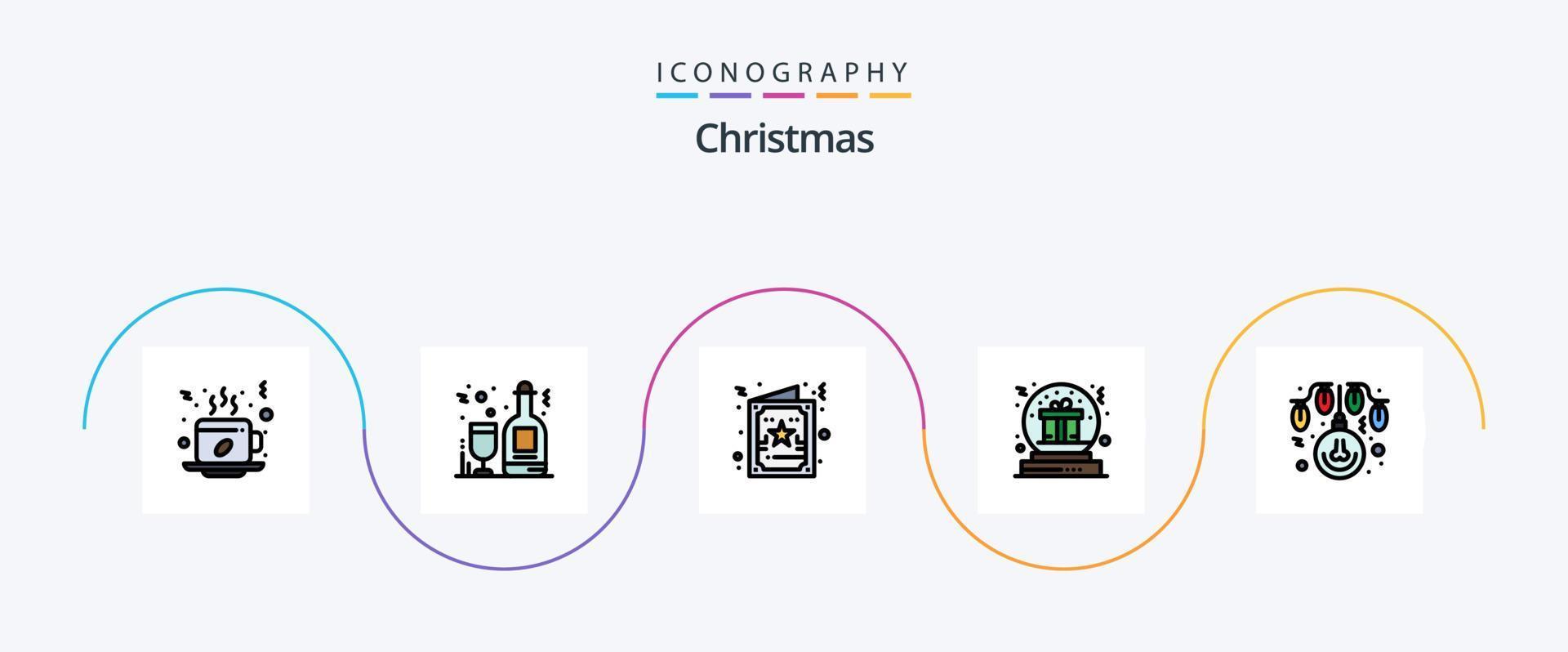 pack d'icônes plat 5 rempli de ligne de noël, y compris globe. Noël. vin. bol. Noël vecteur